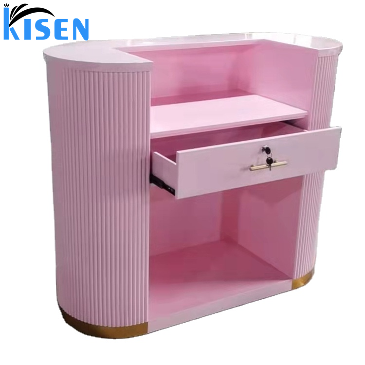 Kisen cheap Hot sale luxury fashion front table counter modern beige white reception desk for beauty SPA salon made in China