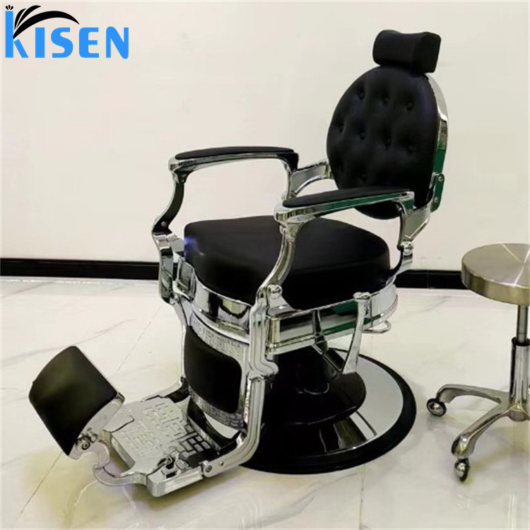 Kisen Wholesale Red Gold Vintage Heavy Duty Barber Chair Cheap Hairdressing Furniture Custom Antique Hair Salon Equipment