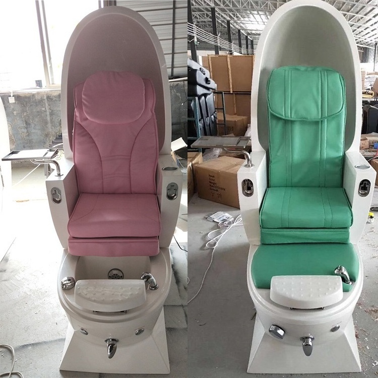 2024 luxury hot sale egg shaped pedicure foot spa massage chair with magnetic jet and pink white base for nail beauty salon use