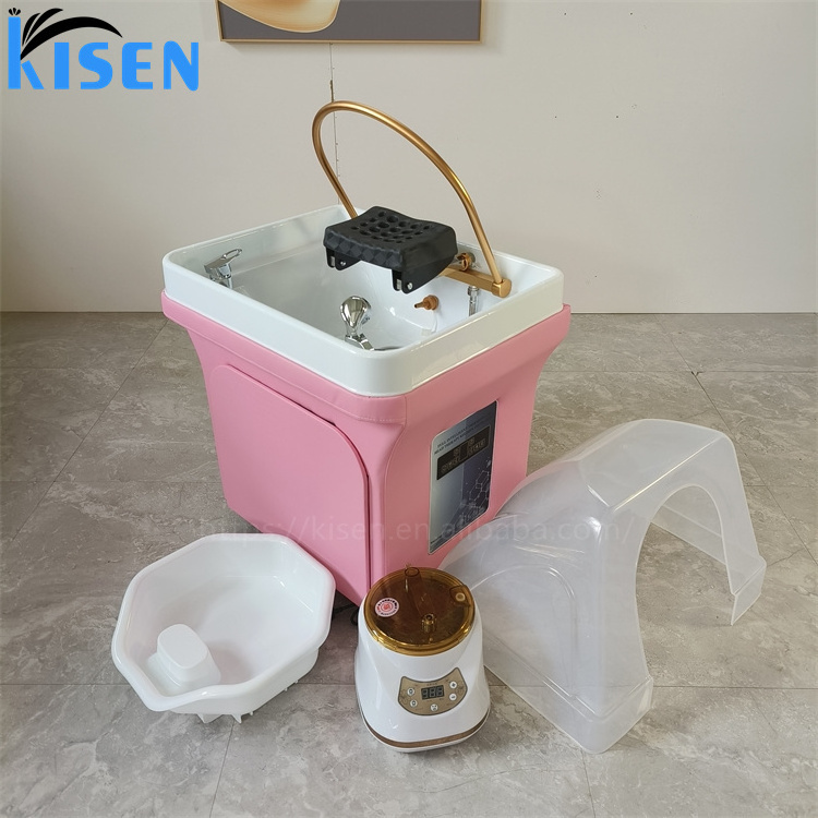 Portable Mobile Shampoo Basin Salon Furniture Hair Styling Backwash Pink Plastic Wash hair sink bowl with water circulation