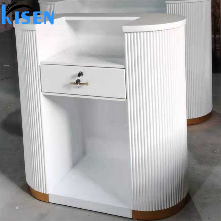 Kisen cheap Hot sale luxury fashion front table counter modern beige white reception desk for beauty SPA salon made in China