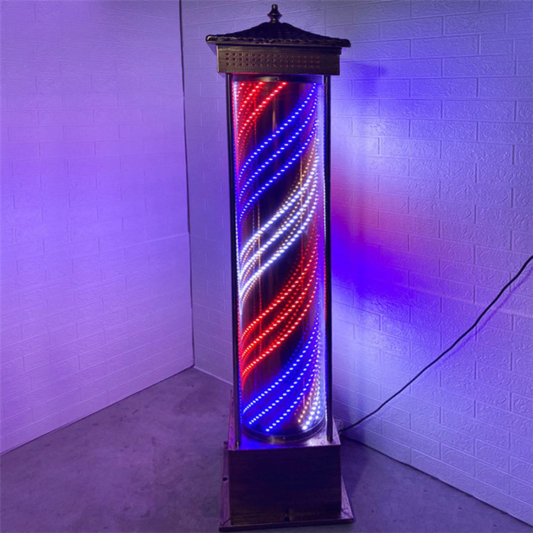 Wholesale Classical Rotating LED Glass Big Size Barber Pole Waterproof Spinning Stripes Barbershop Salon open sign light outdoor