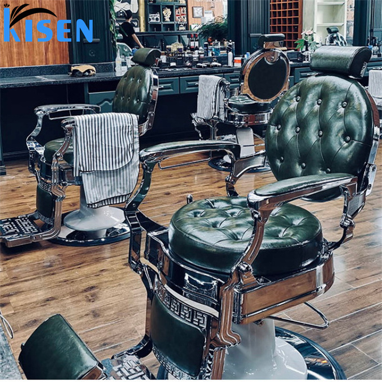 Kisen Wholesale Red Gold Vintage Heavy Duty Barber Chair Cheap Hairdressing Furniture Custom Antique Hair Salon Equipment