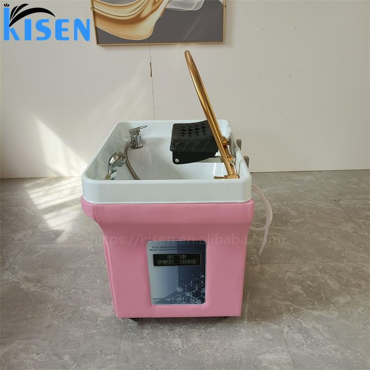 Portable Mobile Shampoo Basin Salon Furniture Hair Styling Backwash Pink Plastic Wash hair sink bowl with water circulation