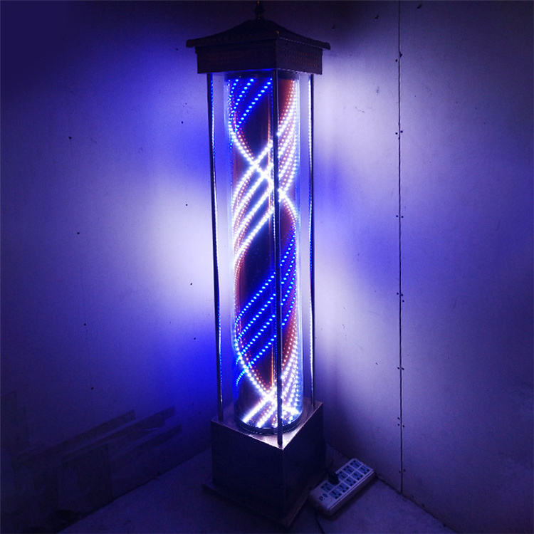 Wholesale Classical Rotating LED Glass Big Size Barber Pole Waterproof Spinning Stripes Barbershop Salon open sign light outdoor