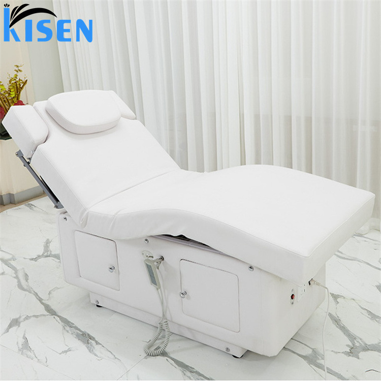 Kisen Modern Spa Bed Professional 3 Motor White Electric Aesthetic Tables Massage Facial Treatment Eyelash Beauty Salon Chair Be