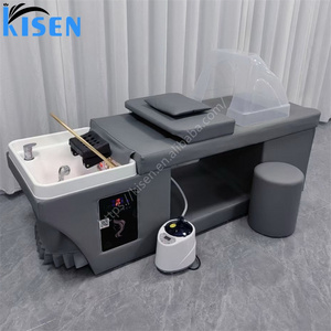 Kisen luxury hair salon black shampoo chair bed hair washing table with head therapy for barber shop hair beauty salon furniture