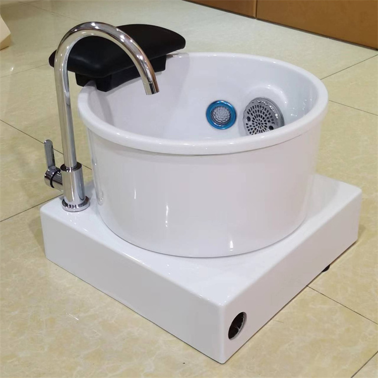 Foshan Kisen manufacturer beauty salon modern white foot spa massage pedicure bowl LED light sink with platform for sale