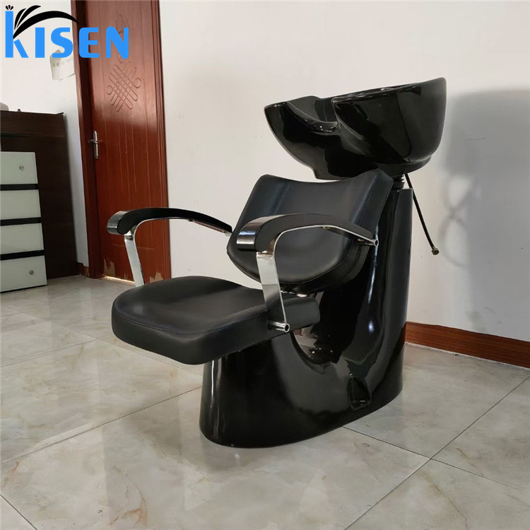 Kisen hot selling beauty salon black brown pink shampoo chair bed hair washing for barber shop salon furniture