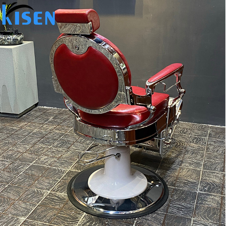 Kisen Wholesale Red Gold Vintage Heavy Duty Barber Chair Cheap Hairdressing Furniture Custom Antique Hair Salon Equipment