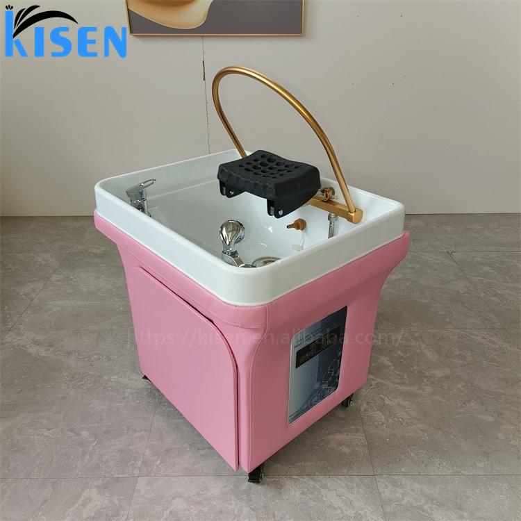 Portable Mobile Shampoo Basin Salon Furniture Hair Styling Backwash Pink Plastic Wash hair sink bowl with water circulation