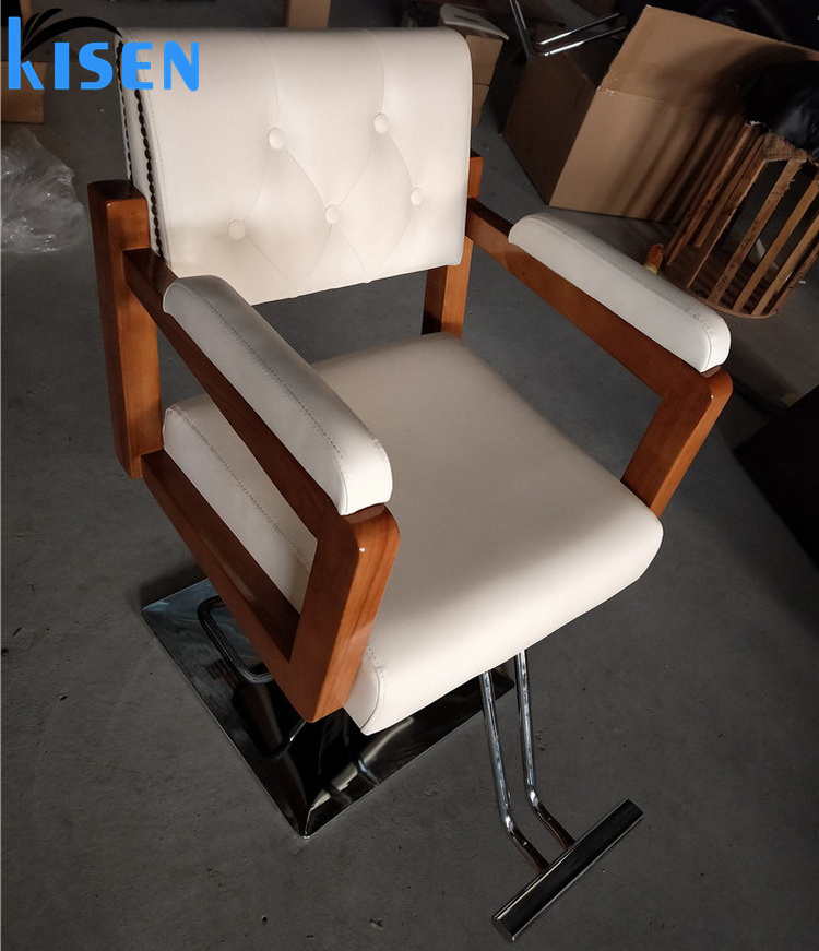 Kisen Beauty Hair Salon Style Barbers Chairs With Shaving No Recliner Lay Down Function Styling Chair For Women And Children