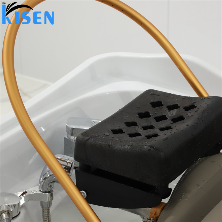 Kisen newest Fashion Baber Shop Funiture Salon Shampoo bed Hair Washing Massage Chair With Pedicure Sink wash foot for sale