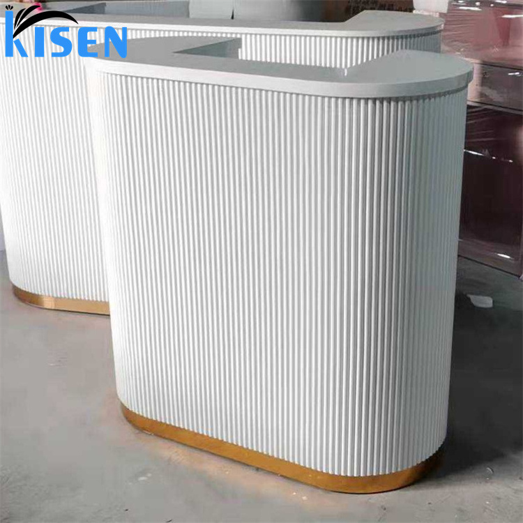 Kisen cheap Hot sale luxury fashion front table counter modern beige white reception desk for beauty SPA salon made in China