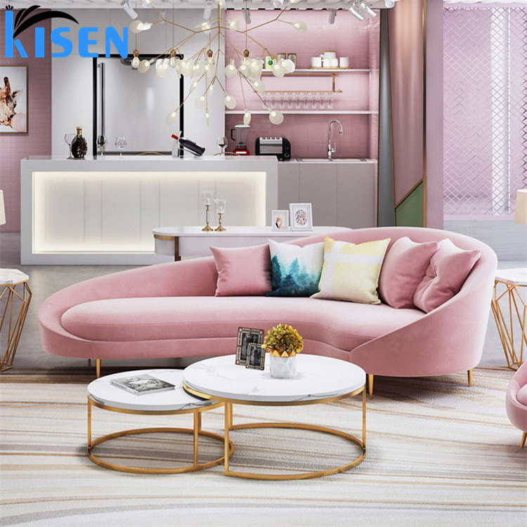 Kisen Beauty Spa Furniture Modern Waiting Sofa Reception Room Pink Leather Customer 3 seater chair for Sale