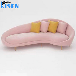 Kisen Beauty Spa Furniture Modern Waiting Sofa Reception Room Pink Leather Customer 3 seater chair for Sale