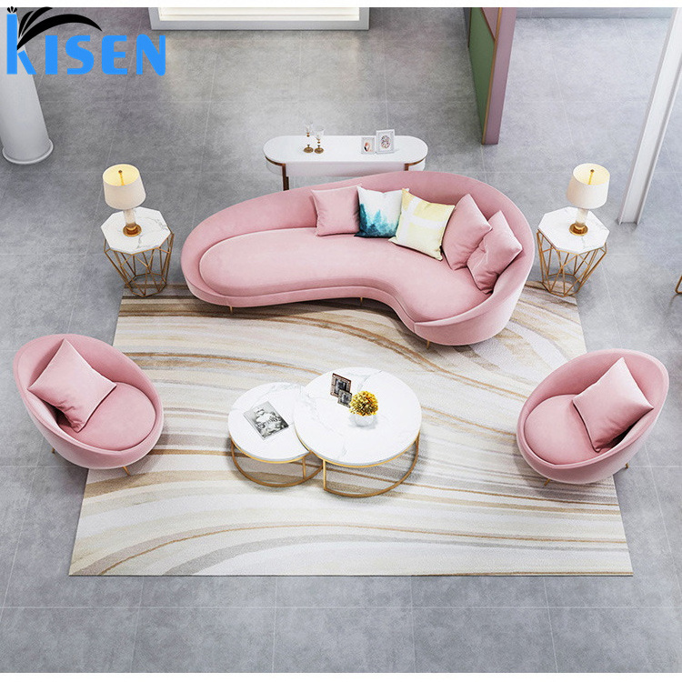 Kisen Beauty Spa Furniture Modern Waiting Sofa Reception Room Pink Leather Customer 3 seater chair for Sale