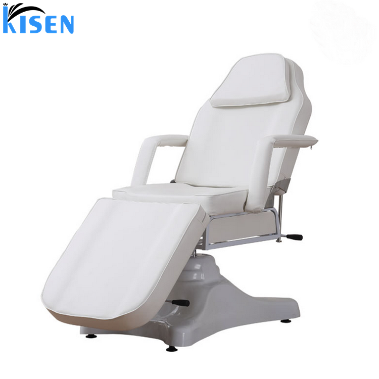 Kisen Cheap Modern Hydraulic Reclining Manual White Black Blue Brown Facial Bed Spa Salon Beauty Bed Massage Table For Sale