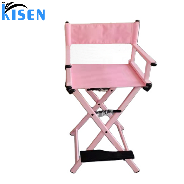 Kisen Modern Beauty And Hair Salon Furniture Pink Small Fabric Portable Makeup Chair Folding Director Chair For Sale