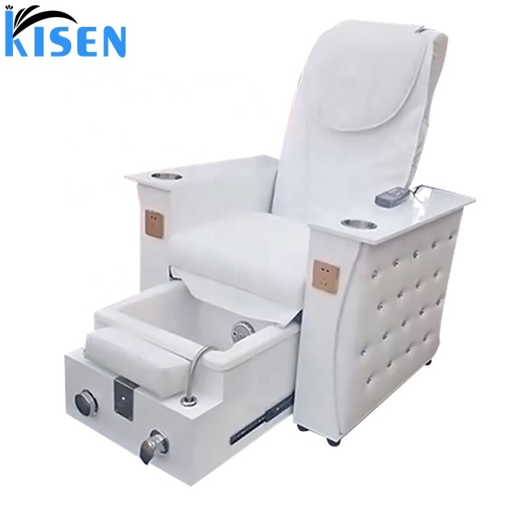 white luxe remote control pipeless massage spa pedicure chairs bowl tub for nail salon