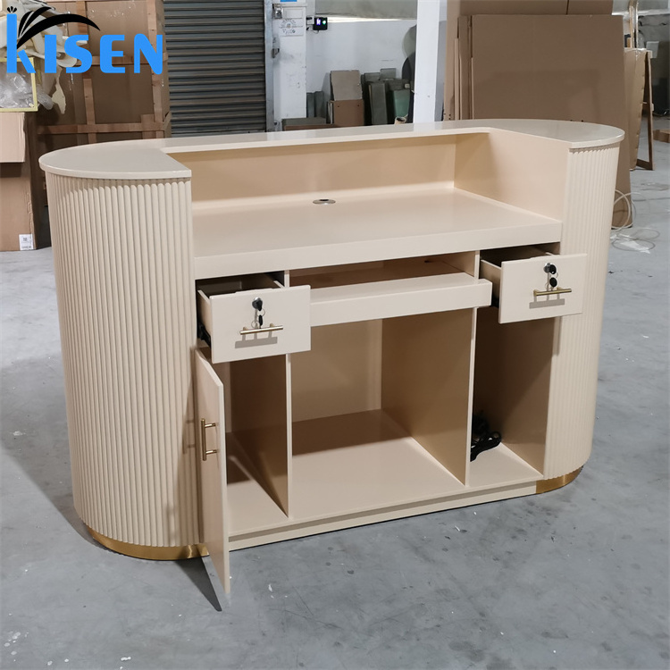 Kisen beauty salon high quality front nude spa reception desk modern bar cashier counter for nail beauty salon