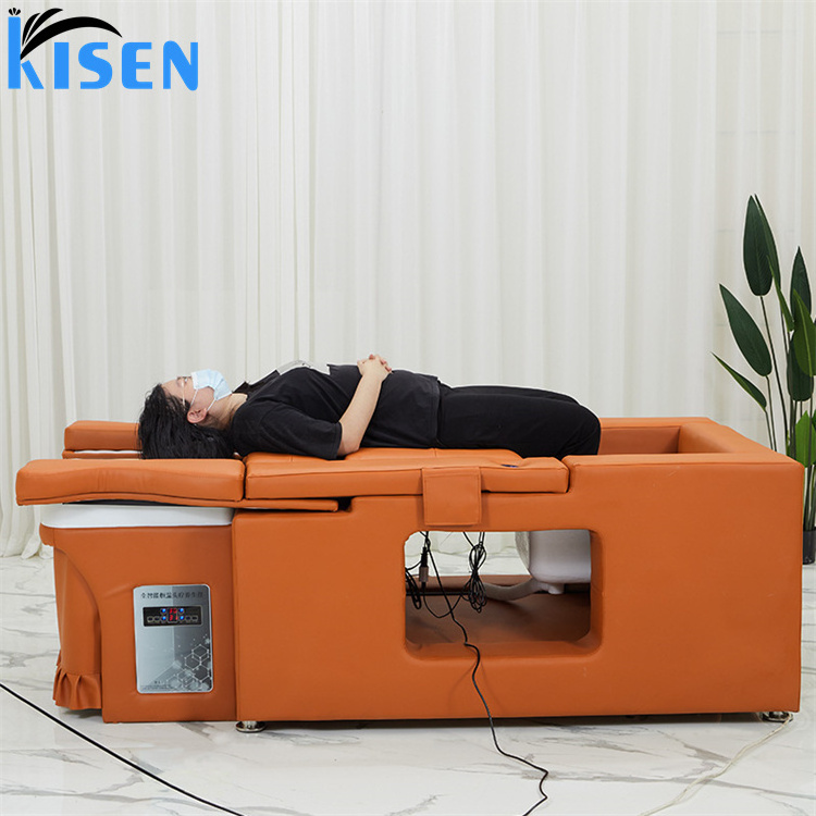 Kisen massage table pedicure chair head treatment shampoo beauty bed with water circulation and steamer