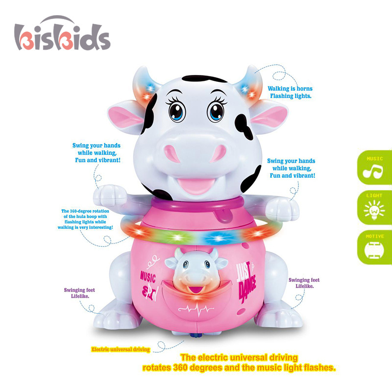 China Factory Kids Plastic Electric Flash Robot Music Walking Singing Dancing Cow Toy With Light