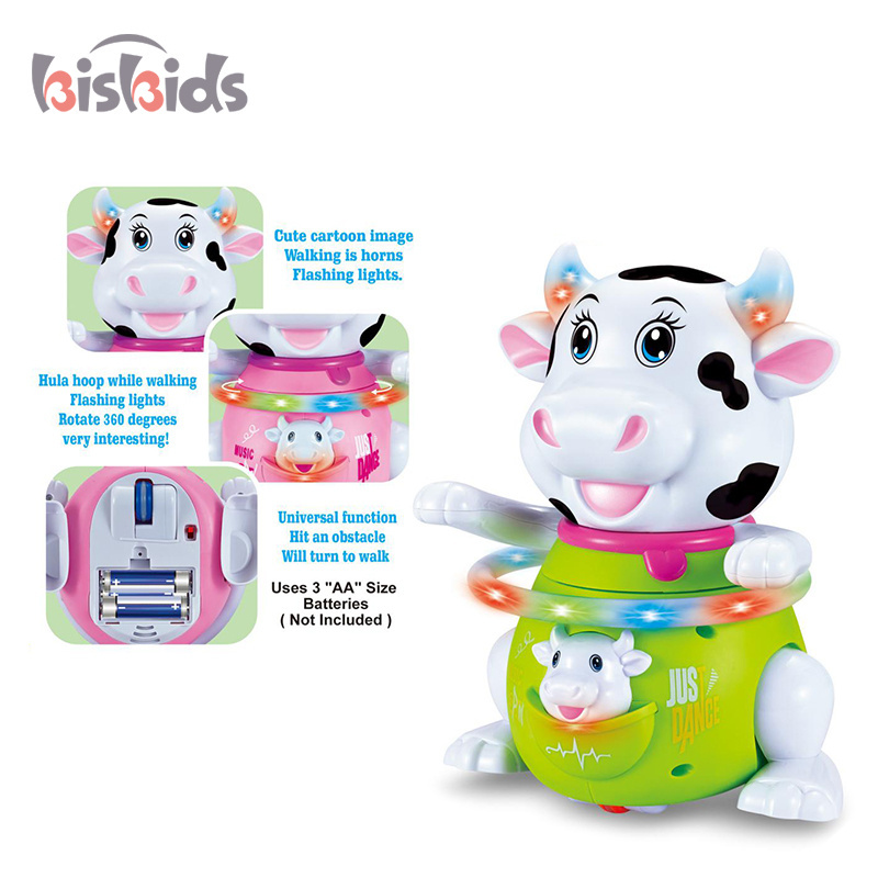 China Factory Kids Plastic Electric Flash Robot Music Walking Singing Dancing Cow Toy With Light