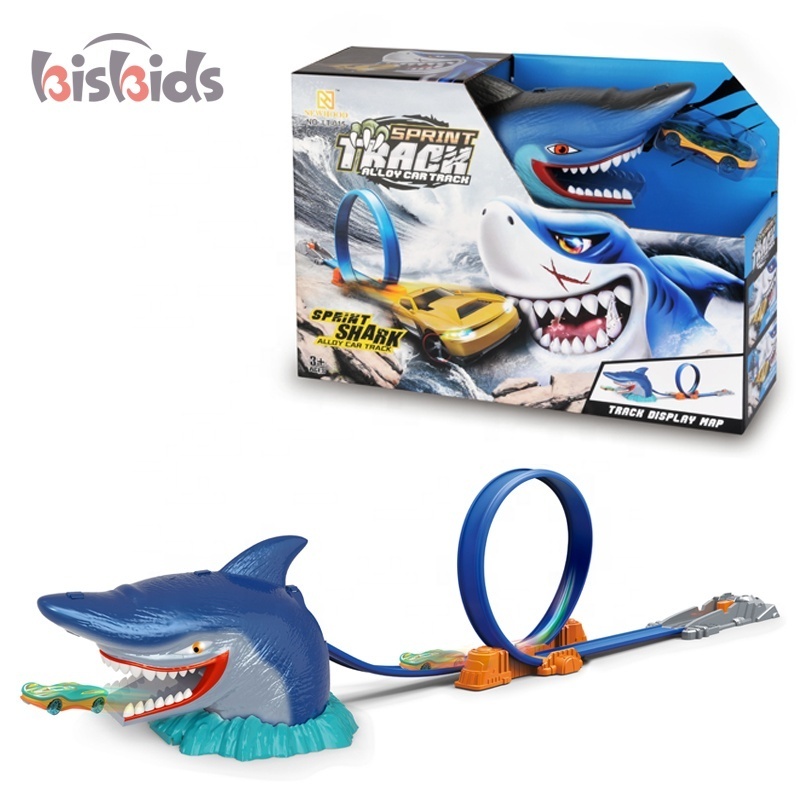 Shark scene ejection racing game puzzle tracks vehicles cars toy