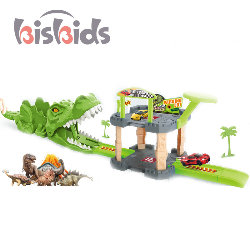 Popular kids gift ejection shark race track toys launching railcar cartoon ejection track car toy set