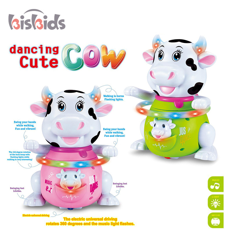 China Factory Kids Plastic Electric Flash Robot Music Walking Singing Dancing Cow Toy With Light