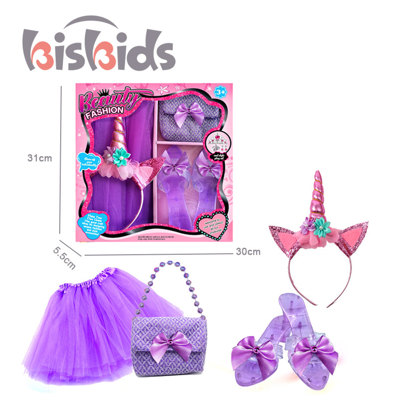 Fashion Crystal shoes princess dress for girl  beauty play set plastic toys magic wand crown toys for girls princess