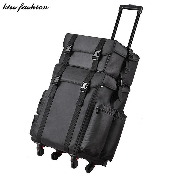 hairdresser large professional trolley Stylist Case, 4 wheel rolling aluminum cosmetic nail makeup craft storage suitcase case