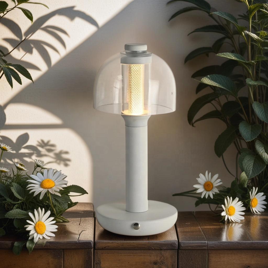 Glass Cordless rechargeable lamp with a decorative glass shade