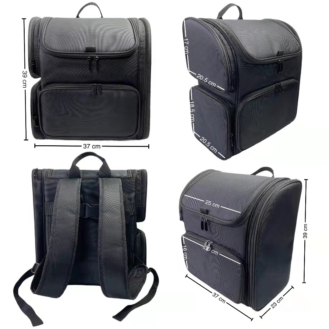 Classic Black Makeup Train Case Soft Sided Barber Cosmetic Backpack Organize Storage Carry on Travel with Side Pocket Bag