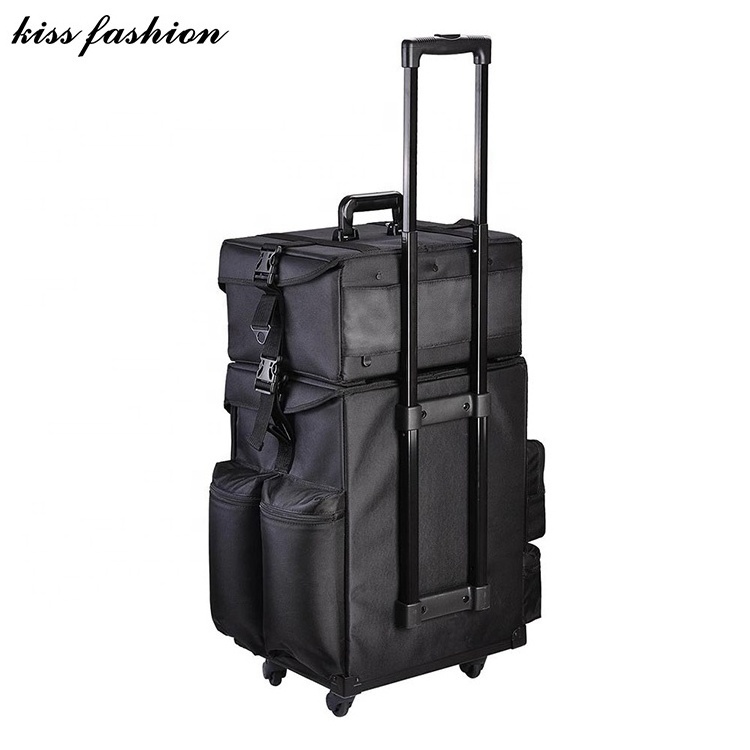 hairdresser large professional trolley Stylist Case, 4 wheel rolling aluminum cosmetic nail makeup craft storage suitcase case