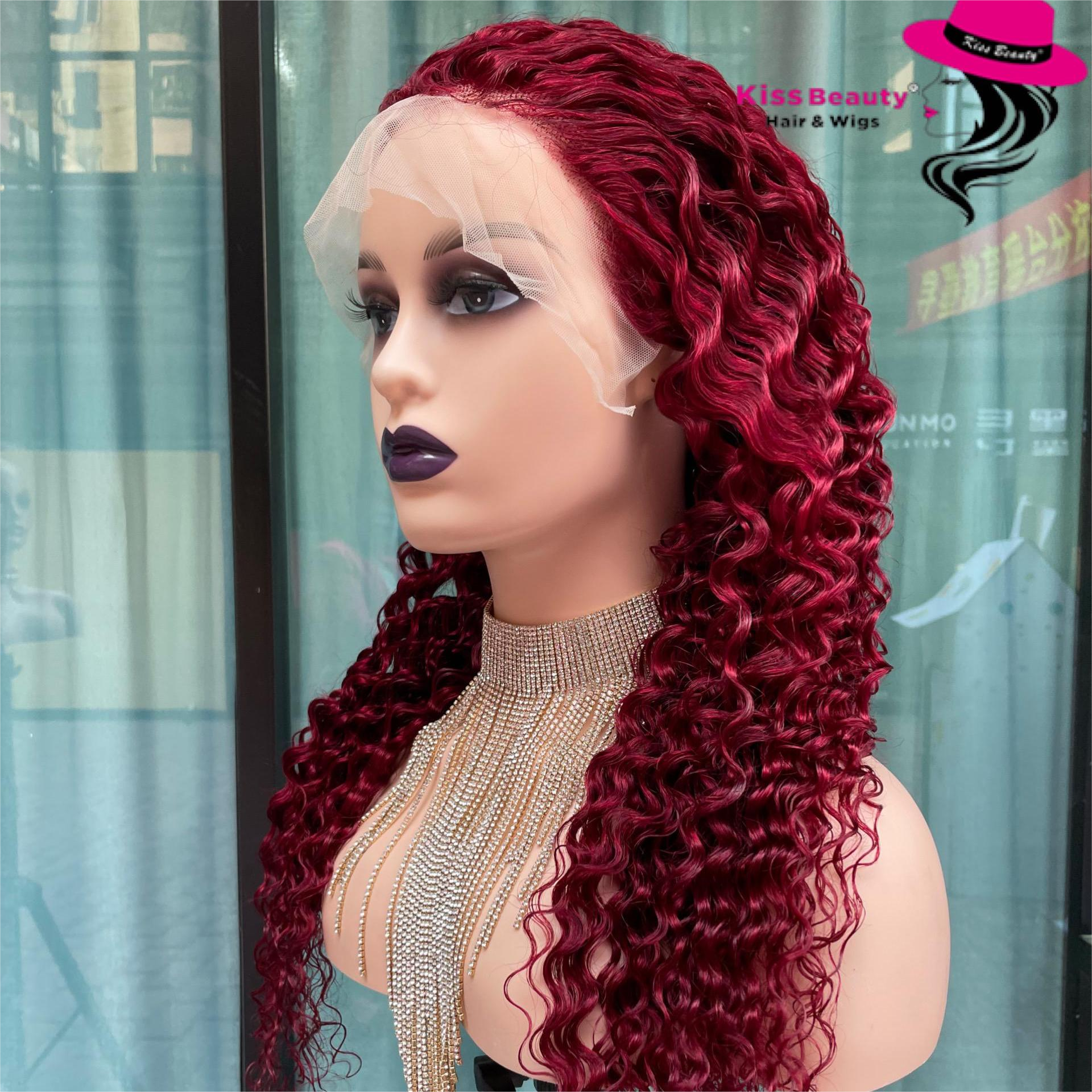 Peruvian Deep Wave Hair 13x4 Lace Front Wig Brazilian Human Hair Wigs Red Burgundy 180% Remy Human Hair Wigs