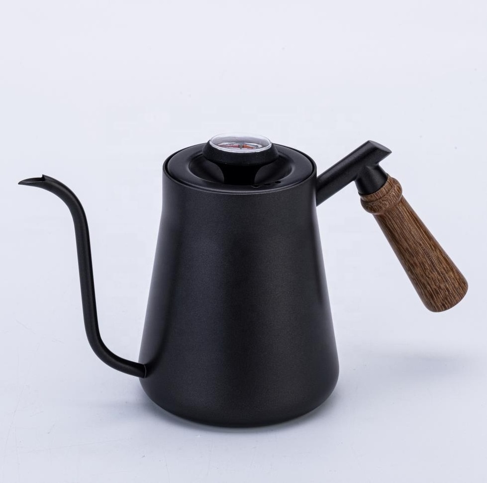 Portable Coffee Pot Pour Over Filter Gooseneck Tea With Wooden Handle Thermometer Espresso Stainless Steel Coffee Kettle