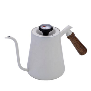 Portable Coffee Pot Pour Over Filter Gooseneck Tea With Wooden Handle Thermometer Espresso Stainless Steel Coffee Kettle