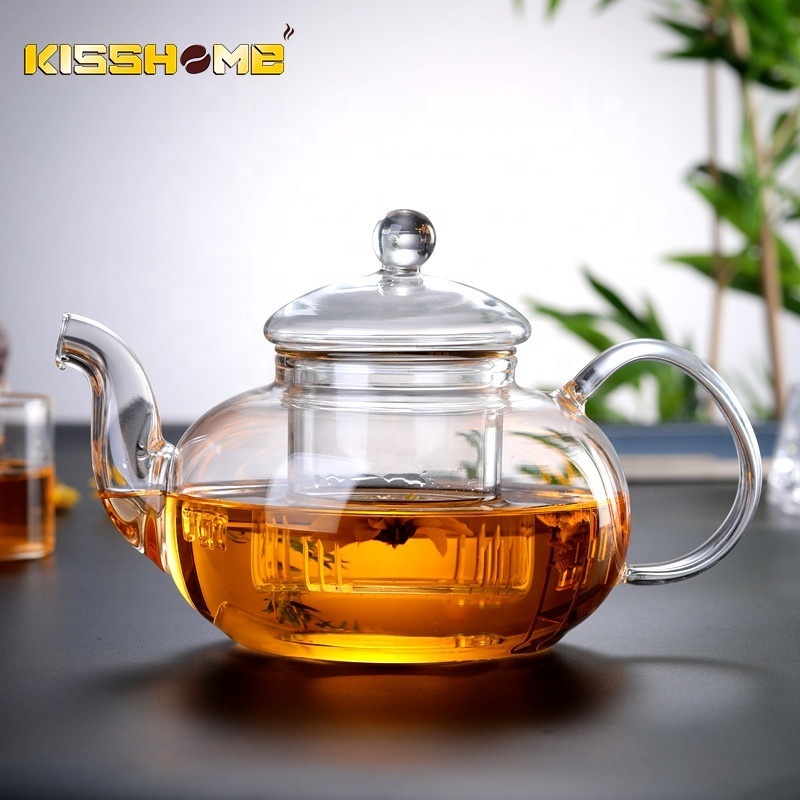 Glass Kettle Tea Infuser Clear Heat Resistant High Borosilicate Glass 1000ML Transparent Manual Blowing Filter Flower Tea Pot