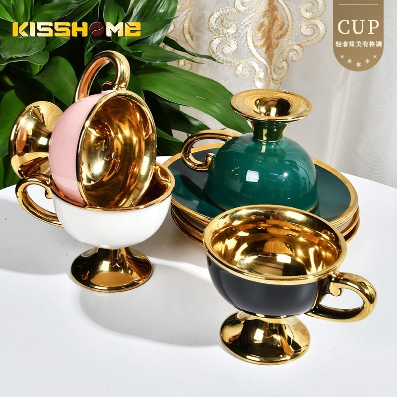 Coffee Cup Set Turkish Retro Ceramic Gold Plated Home Espresso Cup Saucer Gift Set Colorful Ethiopian Ceramic Coffee Cup