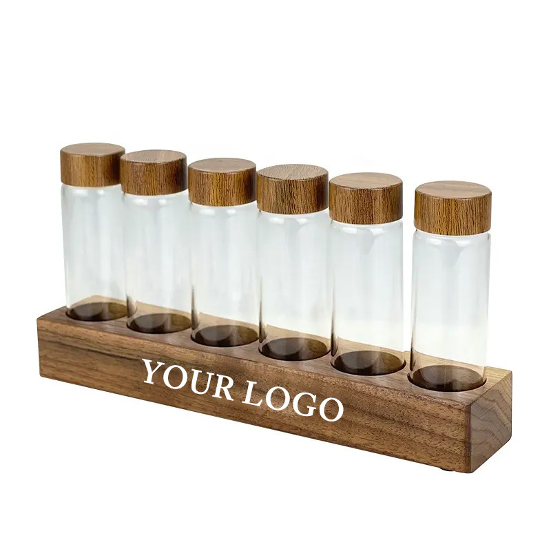 Custom Barista Tools Accessories Canister Sealed Glass Single Dose Coffee Tubes Walnut Set For Coffee Beans Storage Tubes