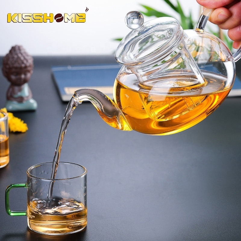 Glass Kettle Tea Infuser Clear Heat Resistant High Borosilicate Glass 1000ML Transparent Manual Blowing Filter Flower Tea Pot