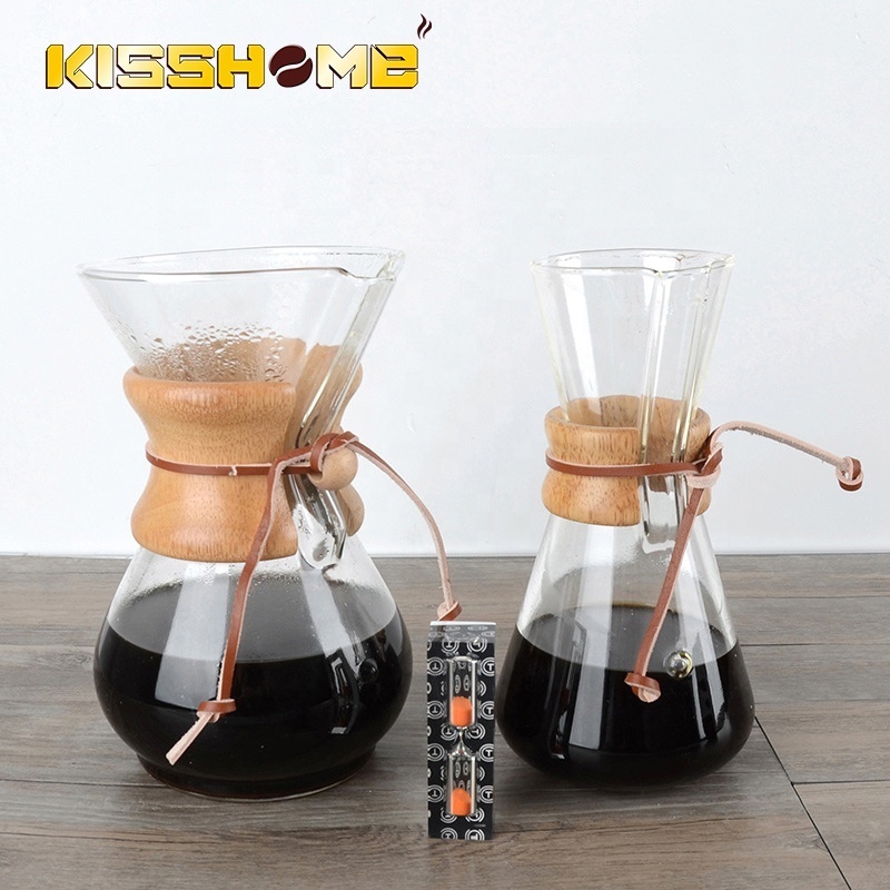 Wooden Collar Glass Pour Over Hand Drip Cup 500ML Heat-resisting High-temperature Glasses Espresso Coffee Share Pot