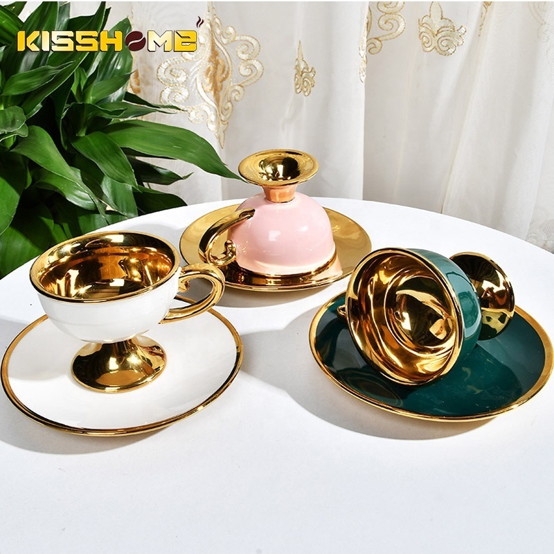 Coffee Cup Set Turkish Retro Ceramic Gold Plated Home Espresso Cup Saucer Gift Set Colorful Ethiopian Ceramic Coffee Cup