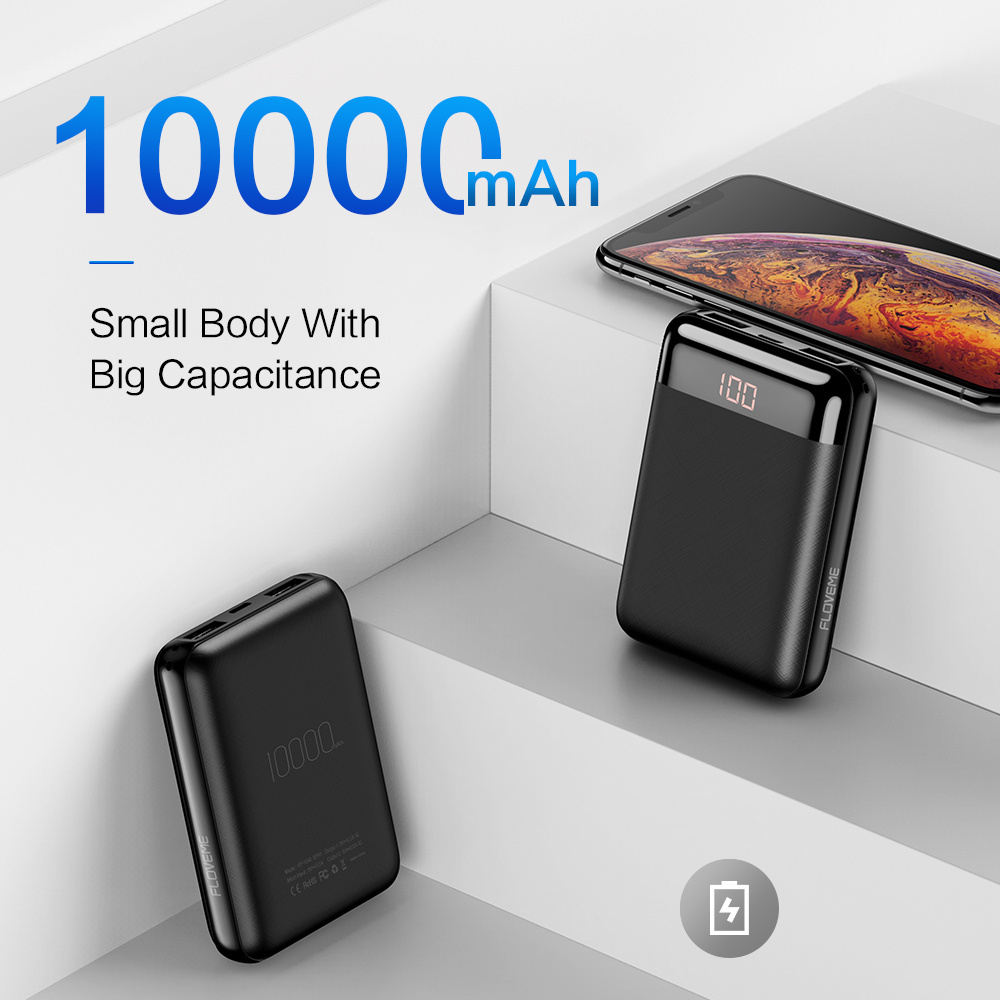 Free Shipping FLOVEME Tiny Portable Powerbank 10000Mah Smart Phone Charger Power Bank