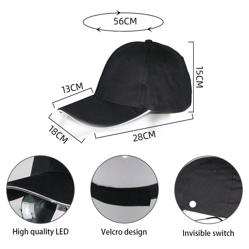 Wholesale Customized Printing Trucker Hat Cotton Snapback Light Hat Rave Lighted Glow Caps Flashing Luminous LED Baseball Cap