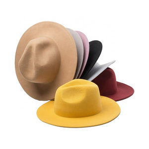 2022  Wholesale Fashion Custom Australian 100% Wool Felt Hat Multiple Color Stiff Hard Flat Wide Brim Fedora Hats  for Women Men