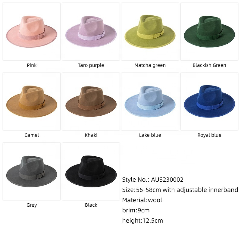 High Quality Australian White Wool Wide Big Brim Felt Fedora Hat for women men Luxury winter fedora hats