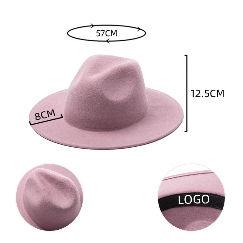 2022  Wholesale Fashion Custom Australian 100% Wool Felt Hat Multiple Color Stiff Hard Flat Wide Brim Fedora Hats  for Women Men